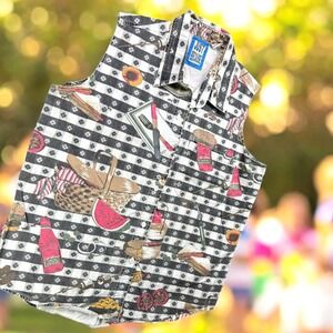 Vintage Just Because Vest Women‎ Large Gingham Picnic Basket Food BBQ Cotton